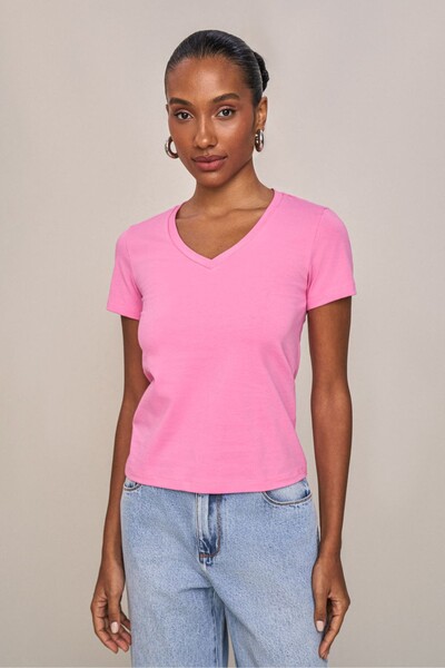 Foto Blusa Manga Curta Gola V