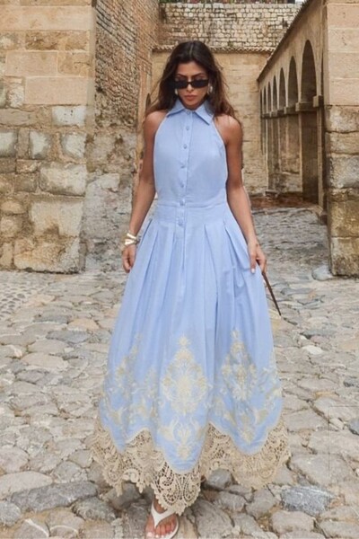 Foto Vestido Longuete Barra Bordada