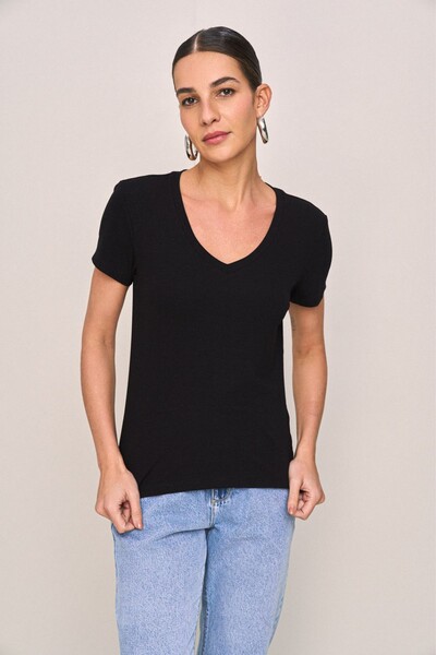 Foto Blusa Fem Manga Curta Decote V