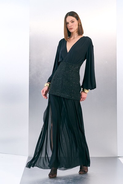 Foto Vestido Longo Tweed Saia Tule