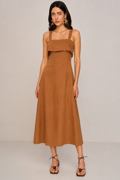 Foto Vestido Long Midi Detalhe Recortes