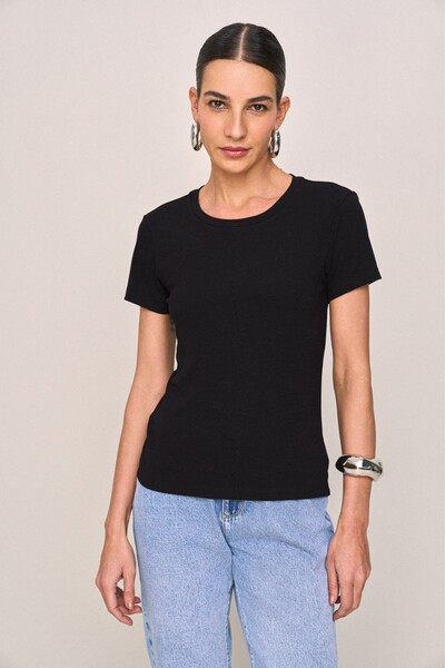 Foto Blusa Fem Manga Curta Gola Careca