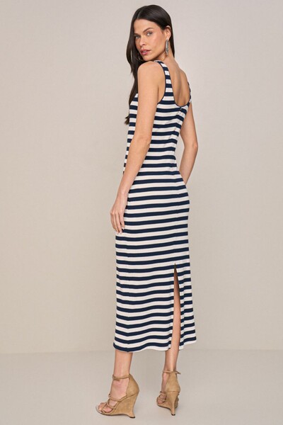 Foto Vestido Long Midi Detalhe Renda Listrado