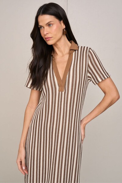 Foto Vestido Long Midi Polo Listrado
