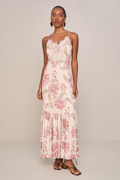 Foto Vestido Long Midi Detalhe Renda