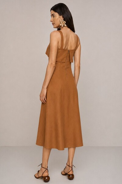 Foto Vestido Long Midi Detalhe Recortes