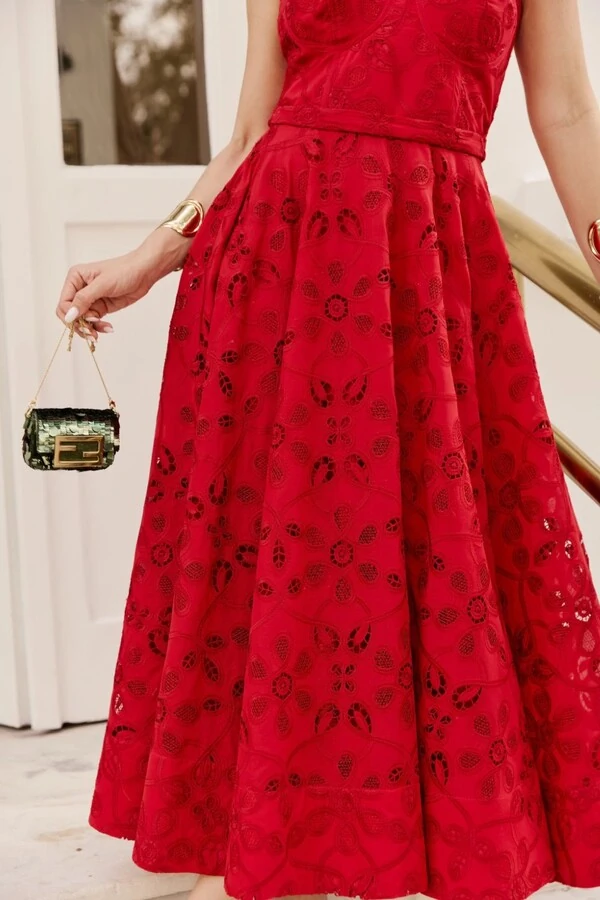 Vestido Midi Laise Corset e Alça Gola em Rolotê
