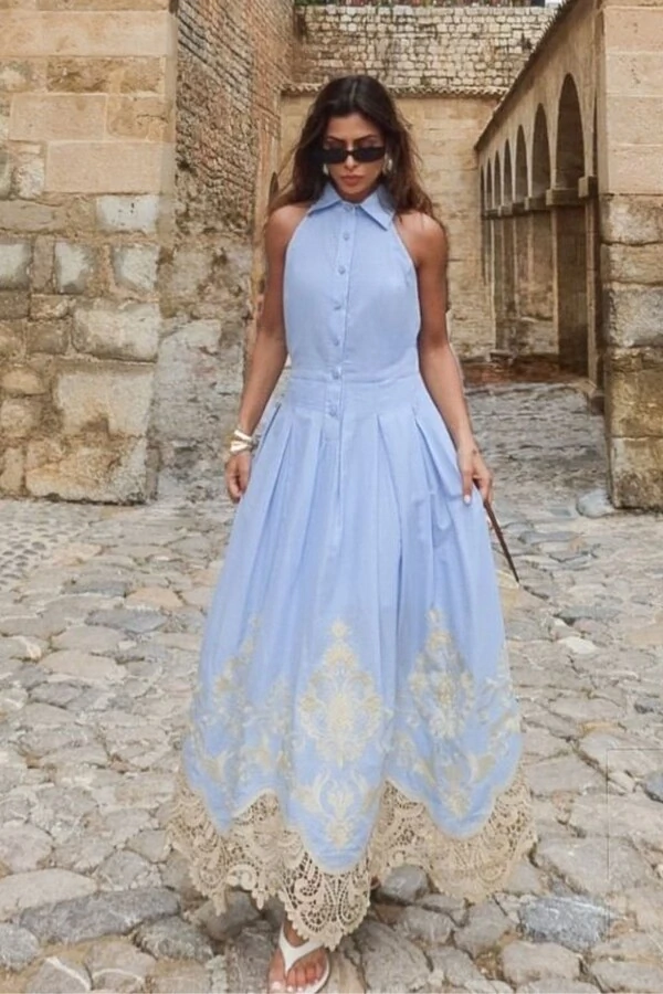 Vestido Longuete Barra Bordada