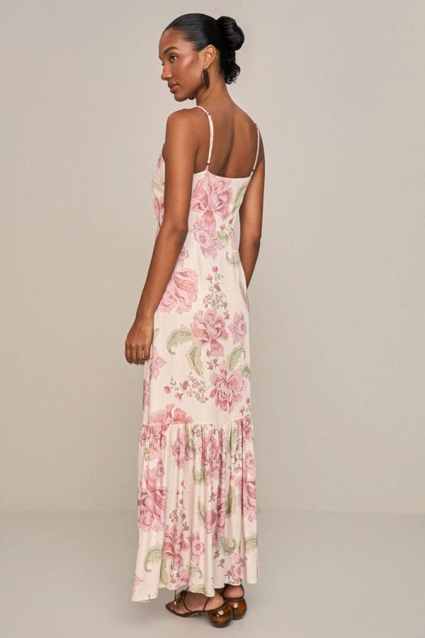 Vestido Long Midi Detalhe Renda