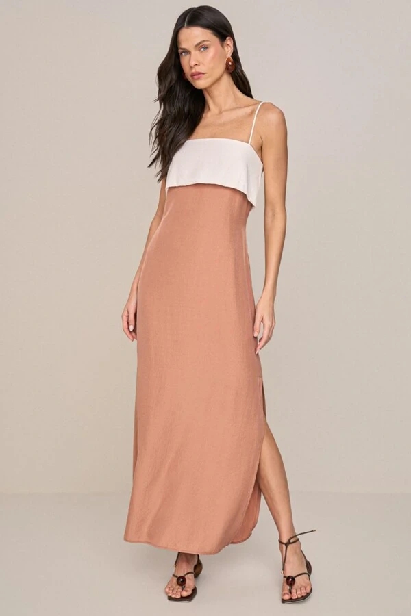 Vestido Long Midi Bicolor