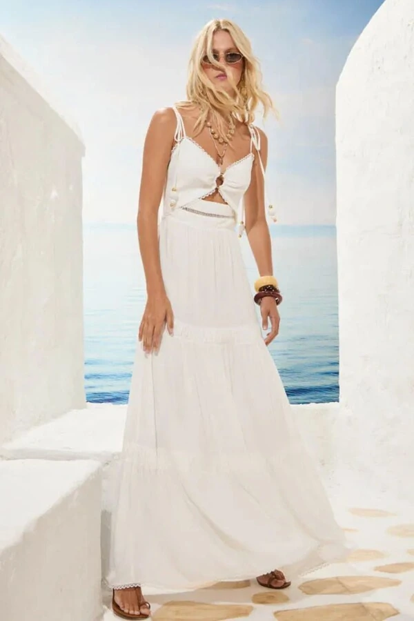 Vestido Longo Detalhe Franzido