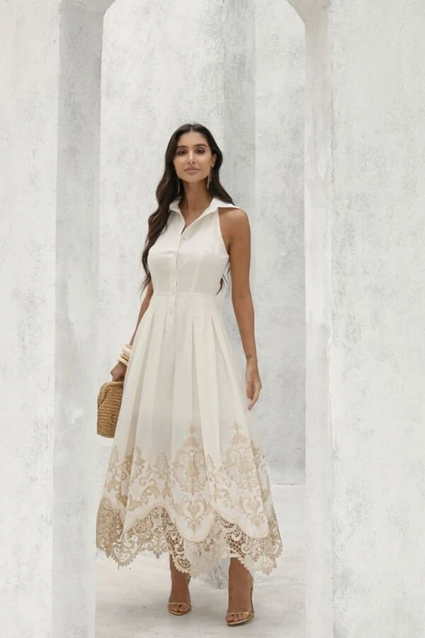 Vestido Longuete Barra Bordada