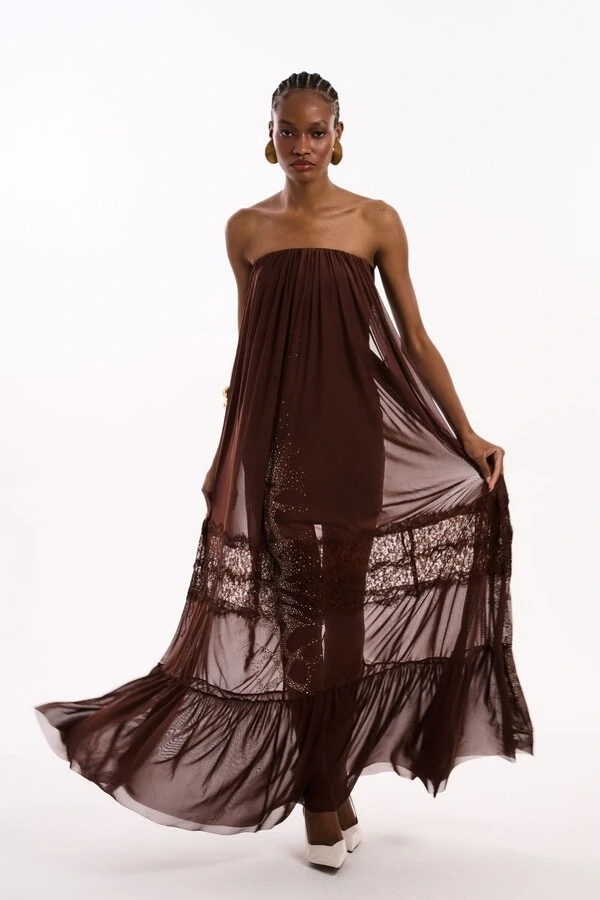 Vestido TQC Maxi Longo Tule com Transfer