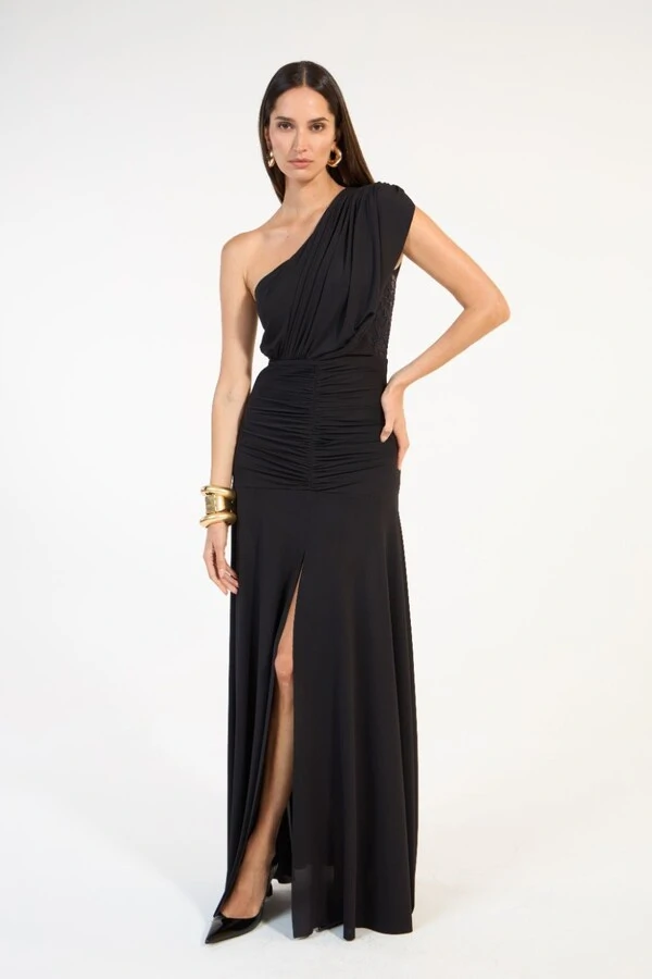 Vestido Drapeado Detalhe Renda