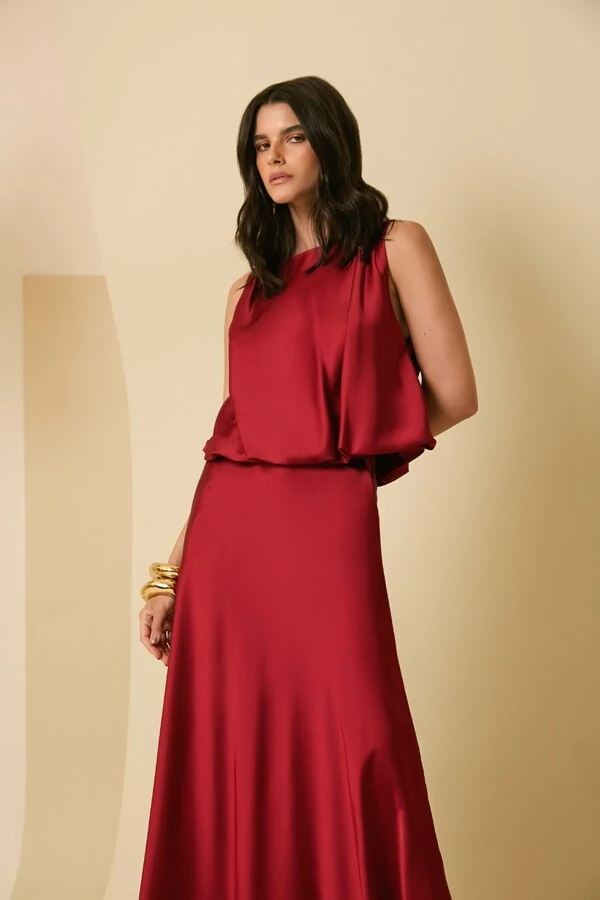 Conjunto Blusa Balonê e Saia Longa