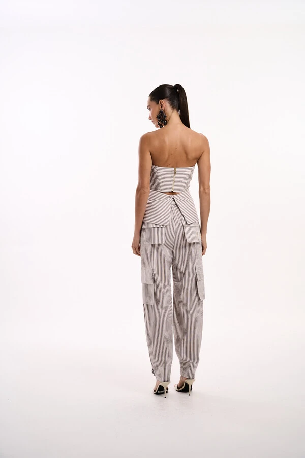 Calça Slouchy Prega Frente Algodão Listrado