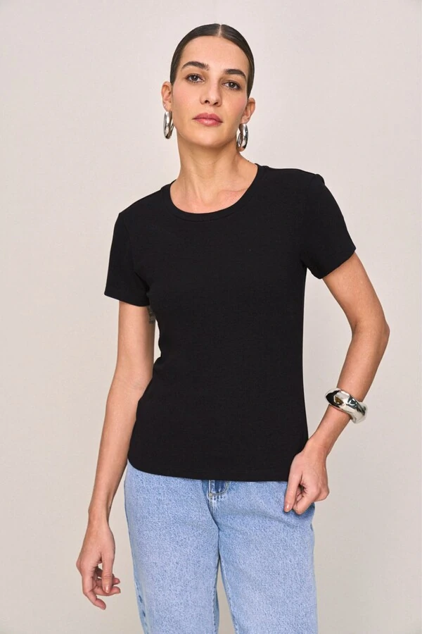 Blusa Fem Manga Curta Gola Careca