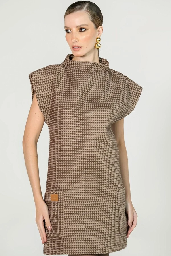Vestido Curto Tweed Manga Japonesa