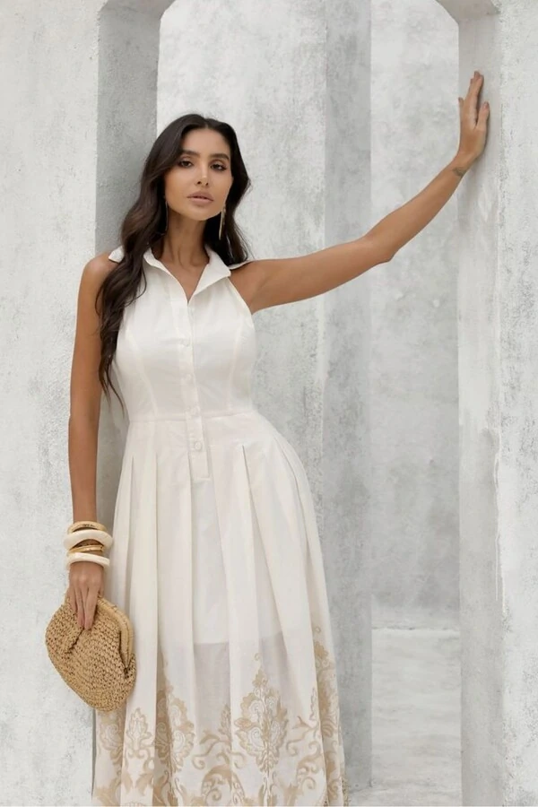 Vestido Longuete Barra Bordada