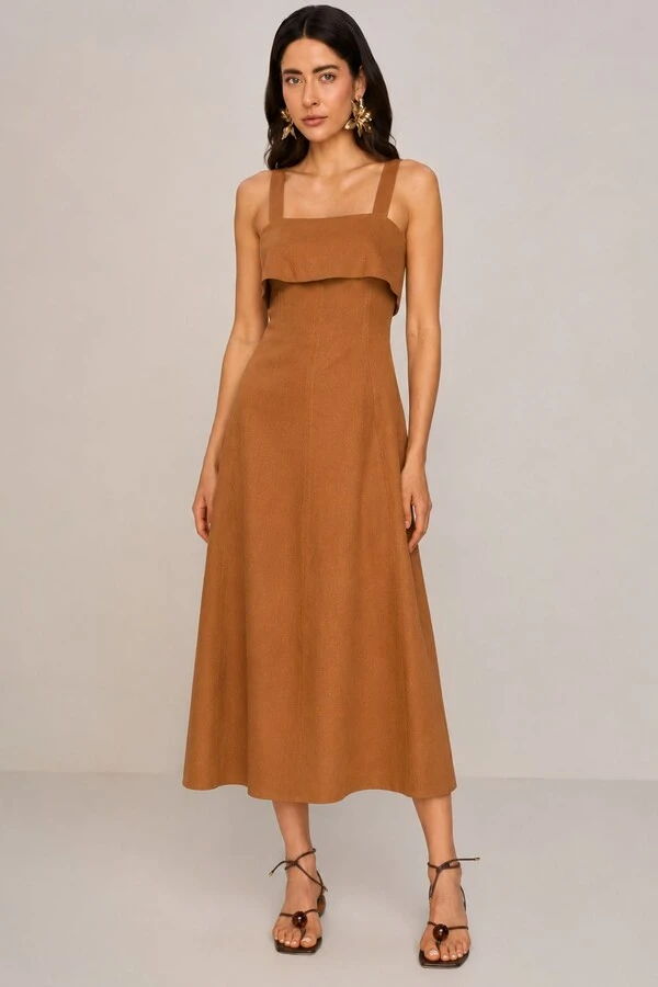 Vestido Long Midi Detalhe Recortes