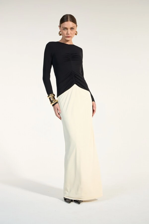 Vestido Bicolor Longo