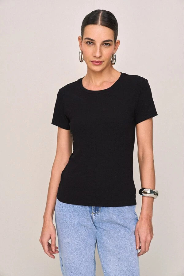 Blusa Fem Manga Curta Gola Careca