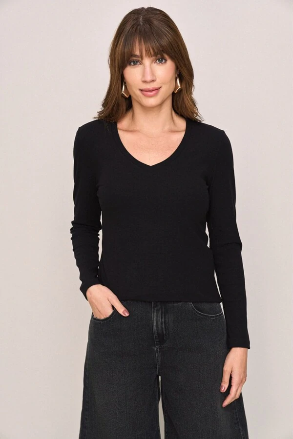 Blusa Manga Longa Decote V