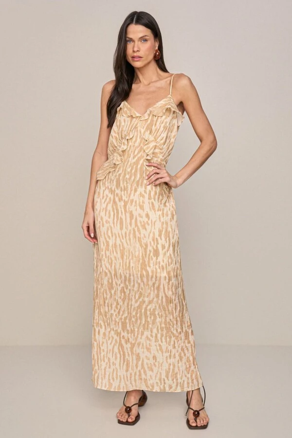 Vestido Long Midi Detalhe Babado