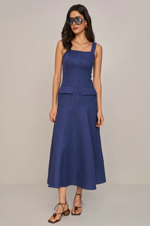 Vestido Long Midi Bolsos
