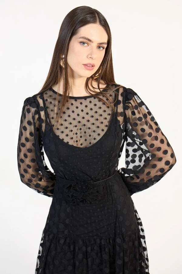 Vestido Longo Tule Poas