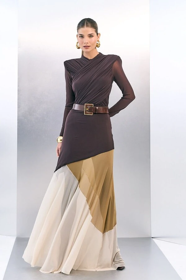 Saia Longa de Tule Tricolor