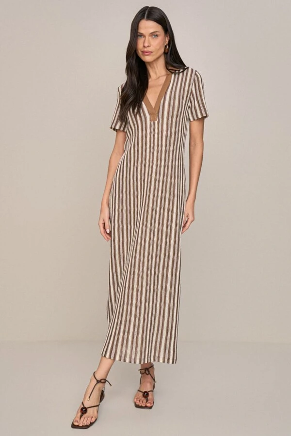 Vestido Long Midi Polo Listrado