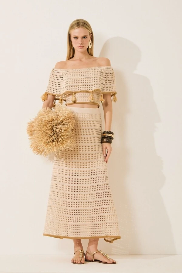 Conjunto Tricot Blusa Ombro a Ombro