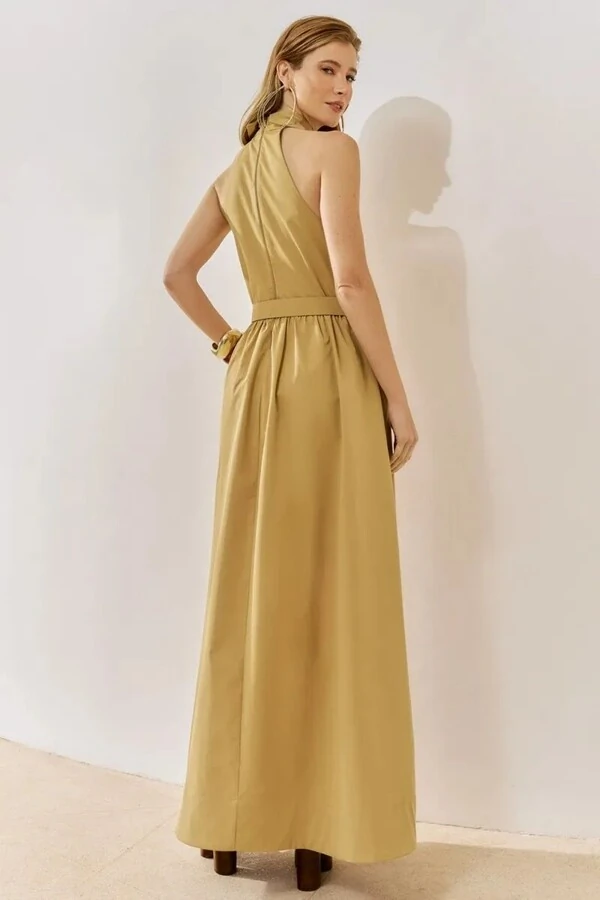Vestido Longo Gola Camisa e Cinto