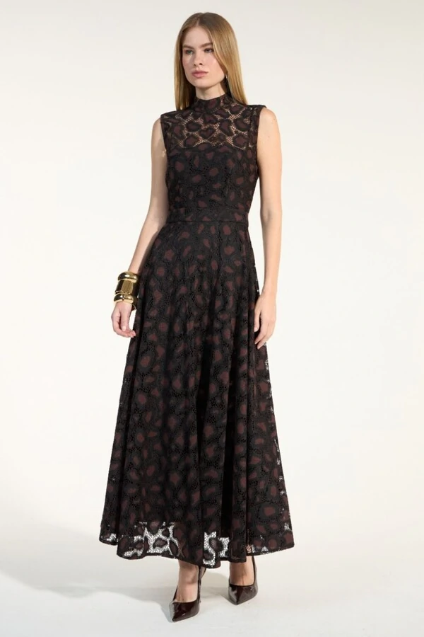 Vestido Gode Renda Leopardo