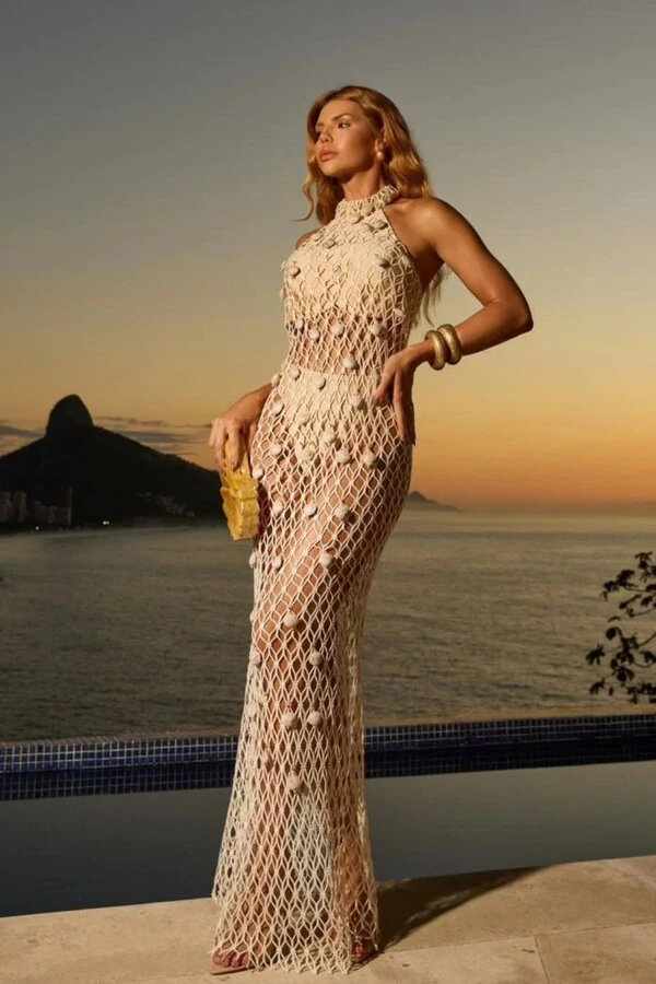 Vestido Longo Crochet Bordado