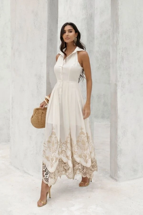 Vestido Longuete Barra Bordada