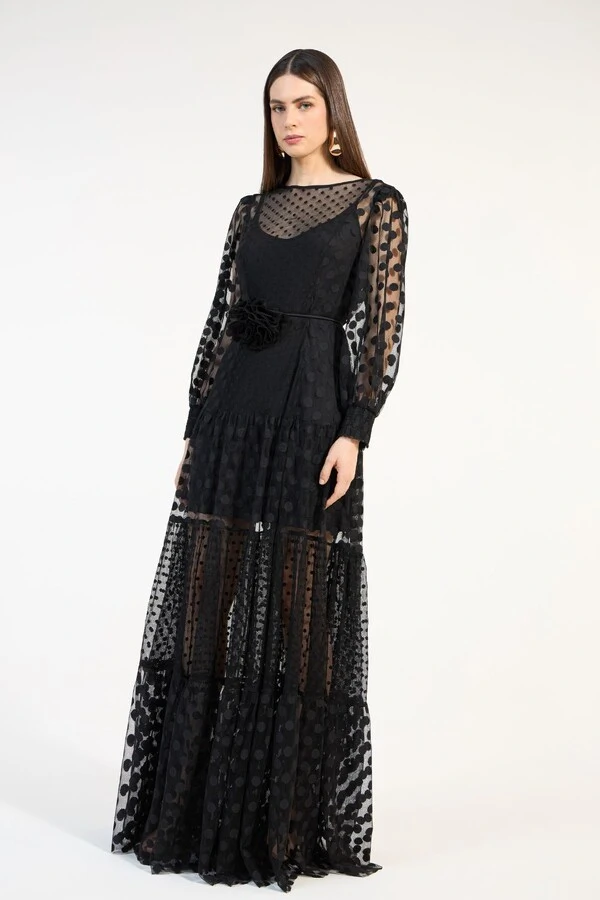 Vestido Longo Tule Poas