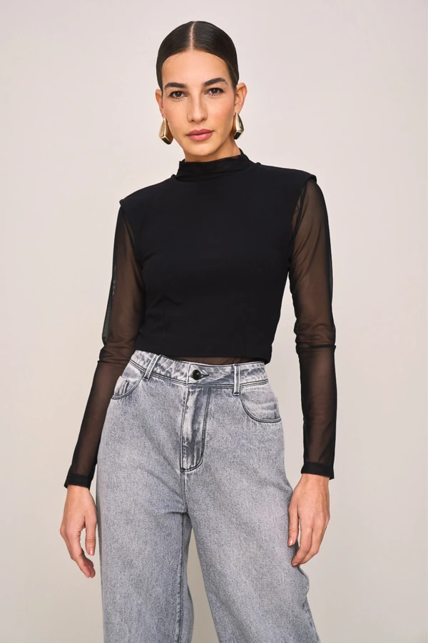 Blusa Manga Longa Tule Lisa