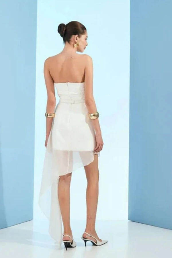 Vestido Curto Top Recorte Saia Sobreposição Transparente