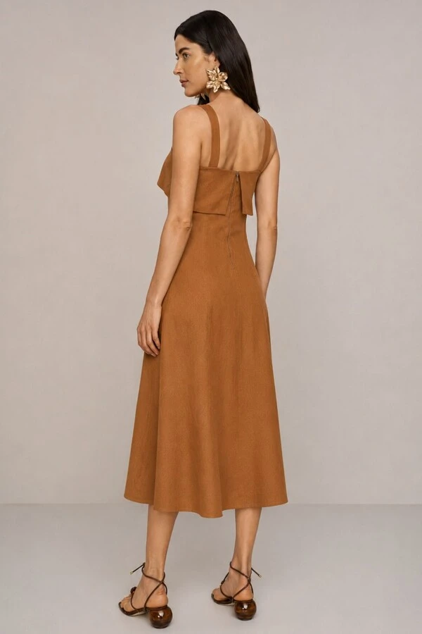 Vestido Long Midi Detalhe Recortes