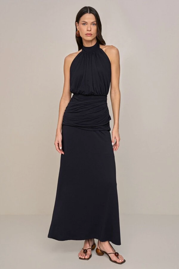 Vestido Long Midi Franzido
