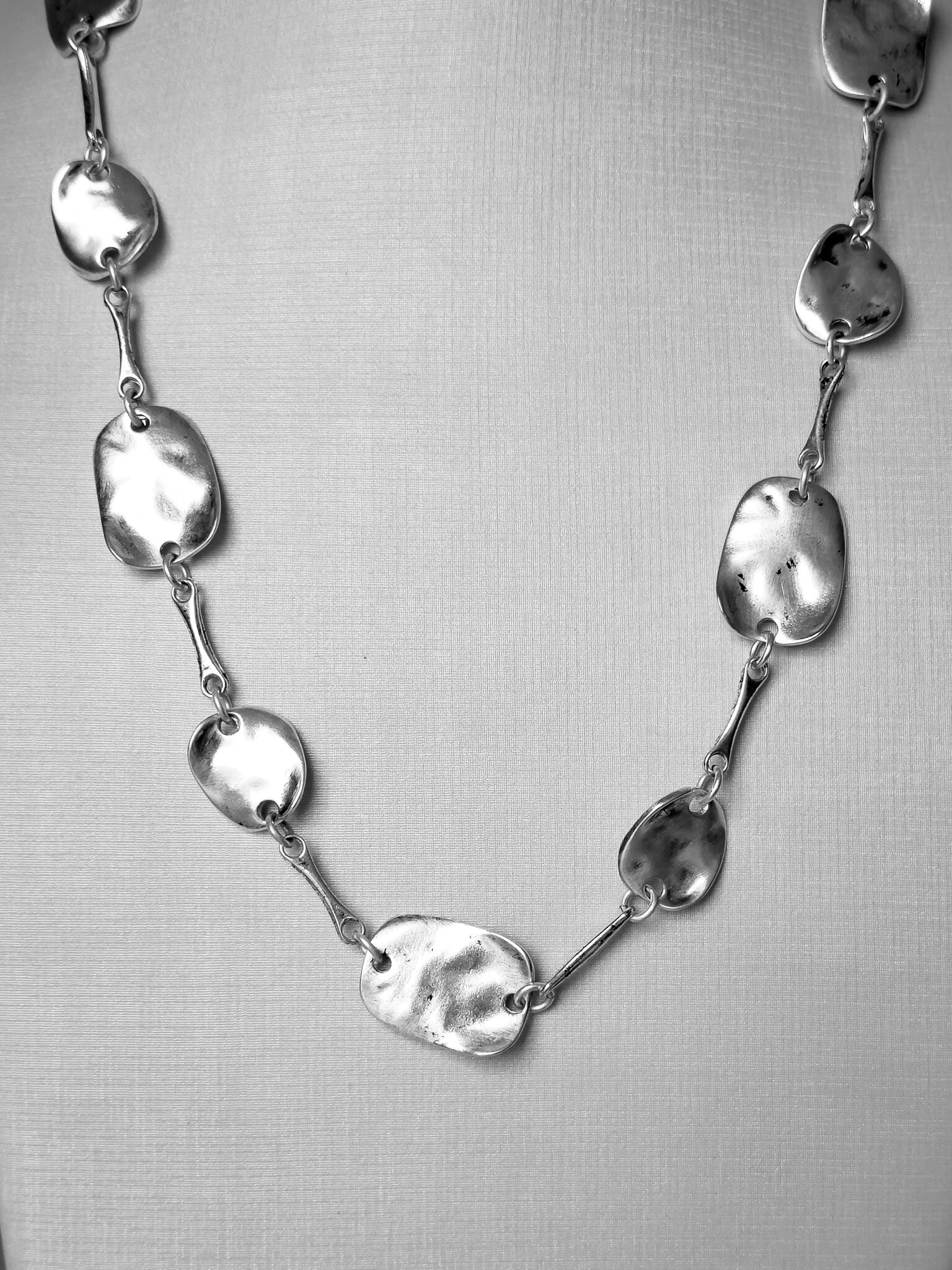 FotoColar Longo Placas Orgânicas | Banho Prata 925 | 80 cm