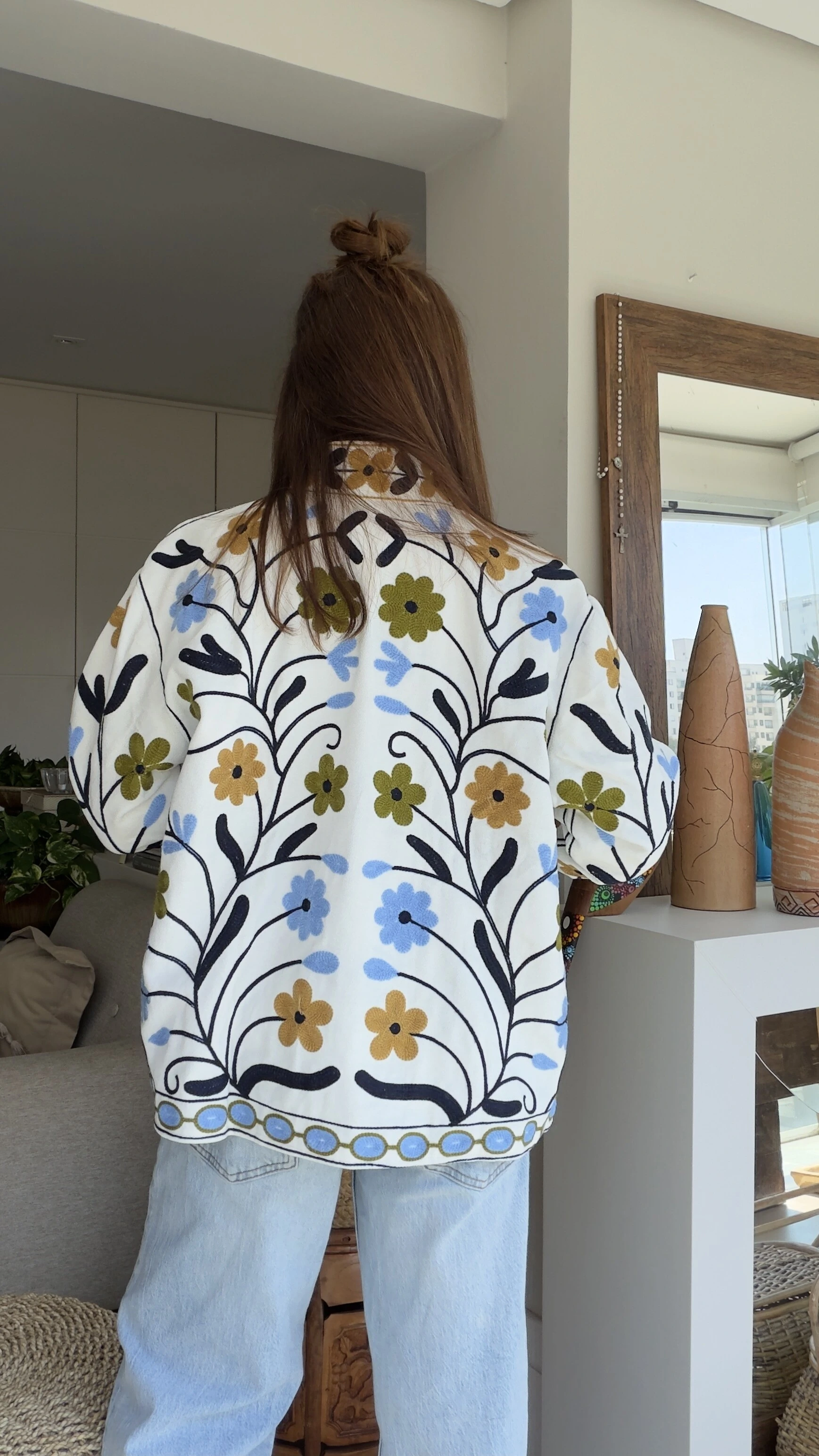 Foto Casaco Bordado Botânico Veludo Off-White