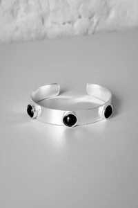 Bracelete Pedras Pretas | Banho Prata 925 | Ajustável