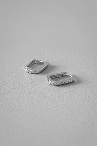 Brinco Retângulo Cravejado | Banho de Ródio | Minimalista