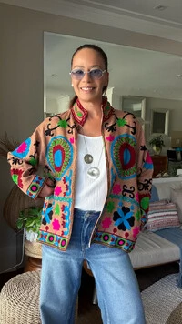Casaco Bordado Suzani Linho Camel