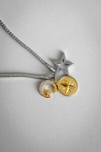 Colar Longo Canutilhos 3 Pingentes | Banho de Ródio e Ouro 18k | Moderno