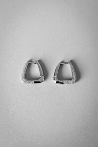 Brinco Geométrico Cravejado G | Banho de Ródio | Moderno