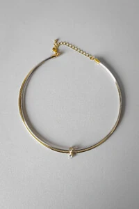 Colar Choker Duplo Pingente | Banho Ouro 18k e Ródio | Moderno